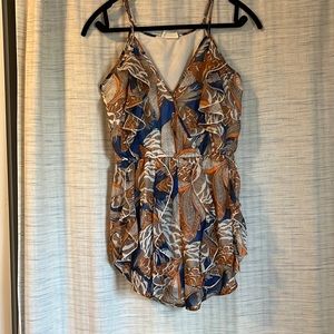 Patterned blue and orange romper